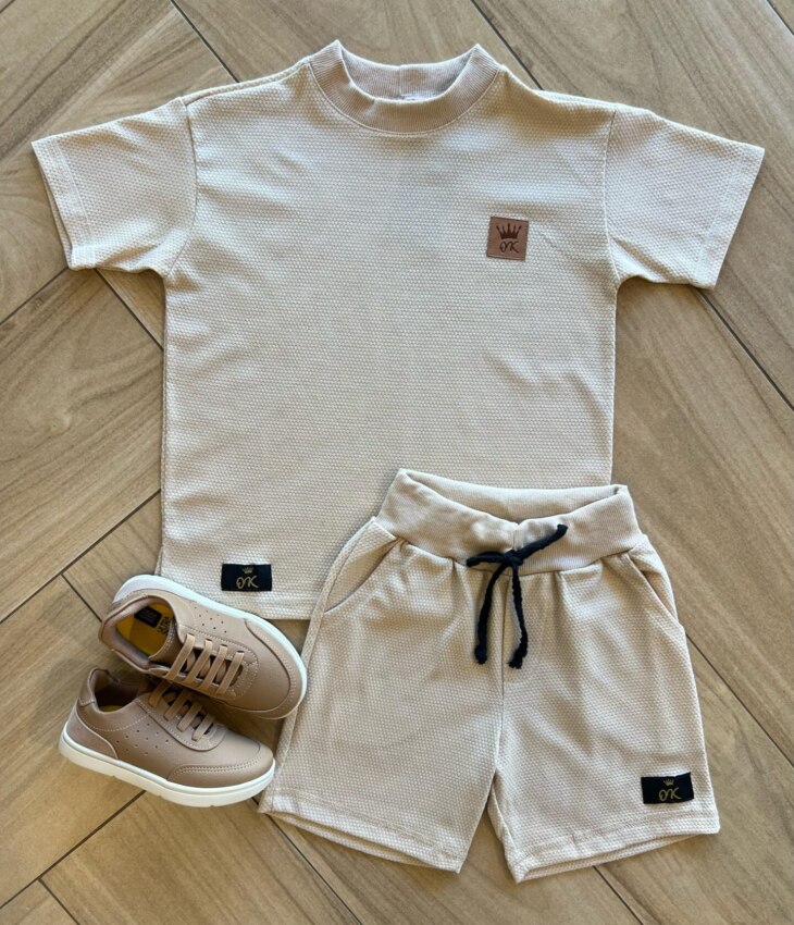 Conjunto Masculino Camiseta e Bermuda Caqui Texturizado Fernanda Ramos Kids
