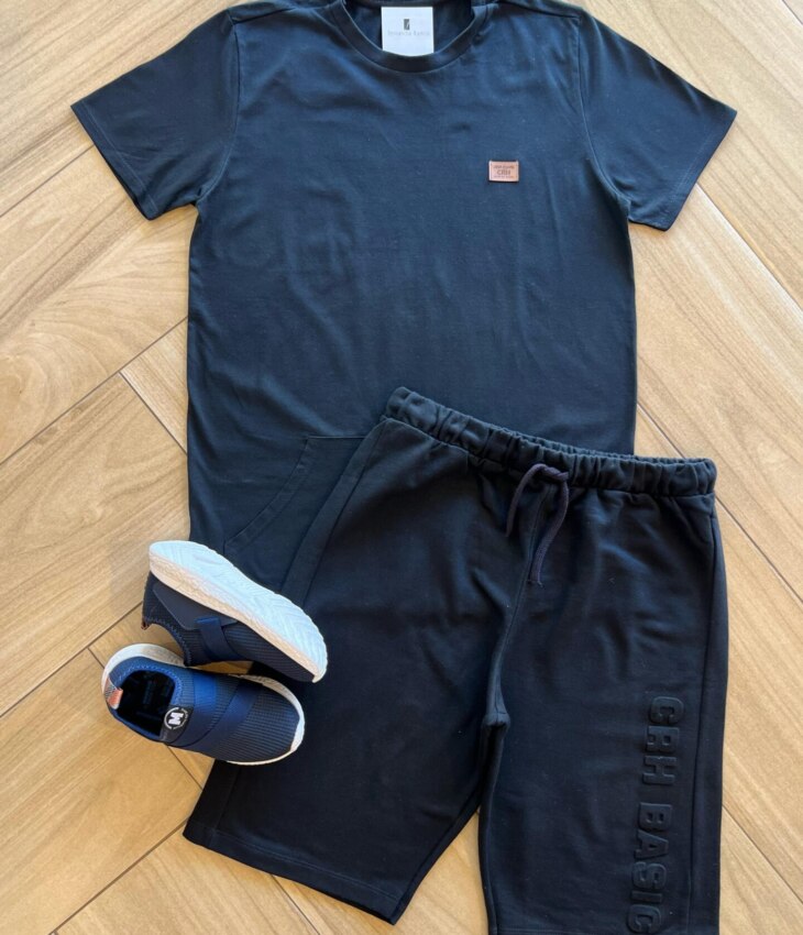 Conjunto Masculino Camiseta e Bermuda com Cordão Preto Fernanda Ramos Kids