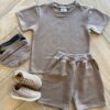 Conjunto Masculino Camiseta e Bermuda Marrom com Pochete Fernanda Ramos Kids