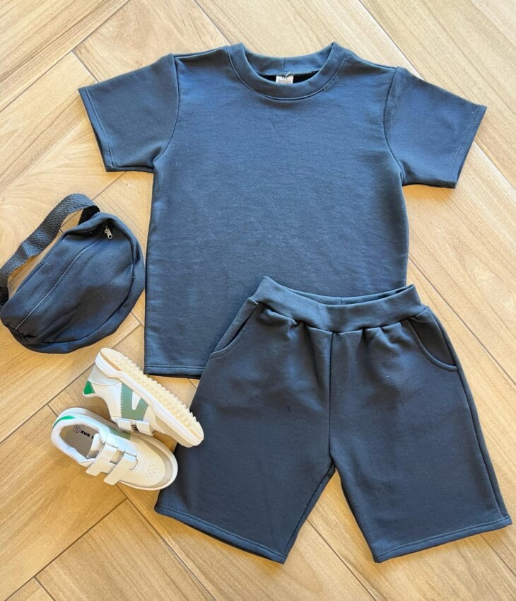 Conjunto Masculino Camiseta e Bermuda Preta com Pochete Fernanda Ramos Kids