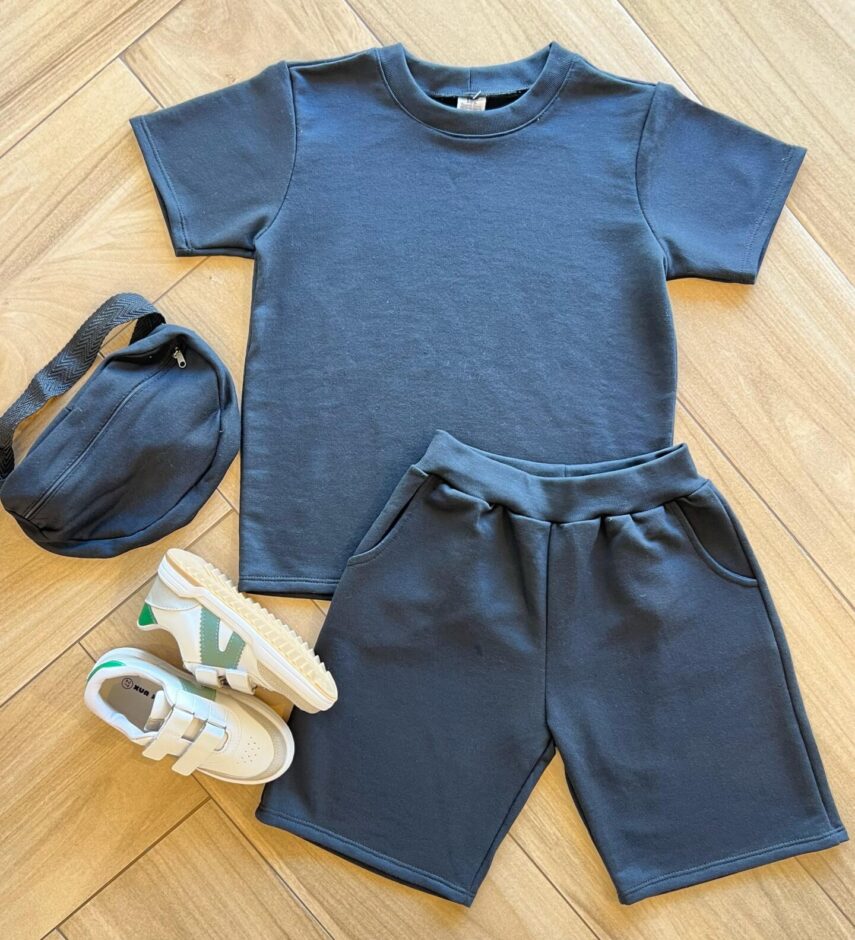 Conjunto Masculino Camiseta e Bermuda Preta com Pochete Fernanda Ramos Kids