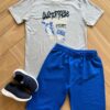 Conjunto Masculino Camiseta Esqueitista Cinza e Bermuda Azul Fernanda Ramos Kids