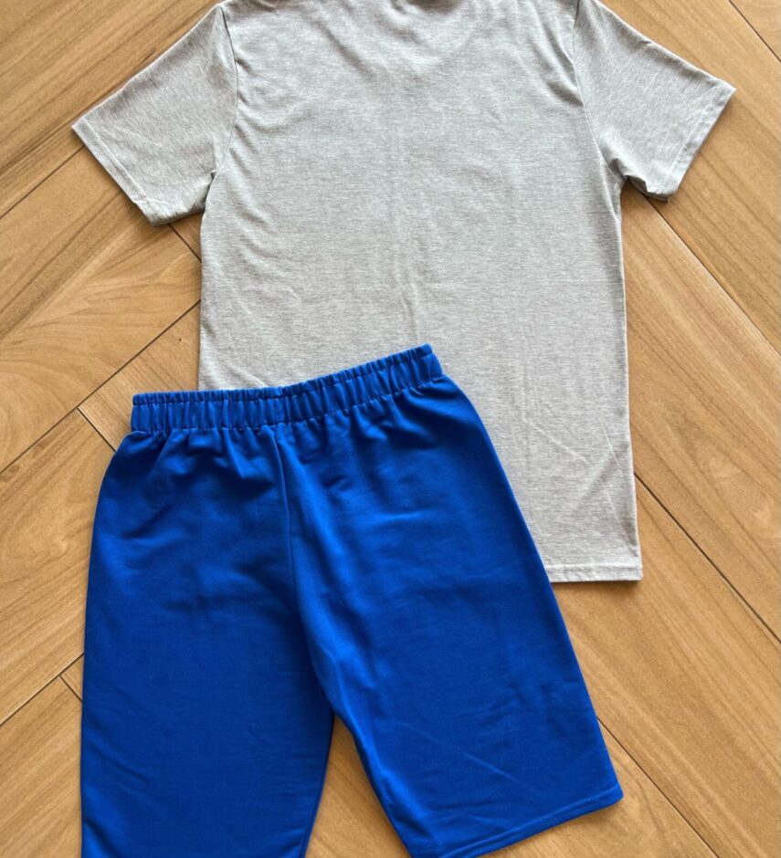 fernandaramoskids com br Conjunto Masculino Camiseta Esqueitista Cinza e Bermuda Azul 1