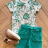 Conjunto Masculino Camiseta Folhas e Bermuda Verde Fernanda Ramos Kids