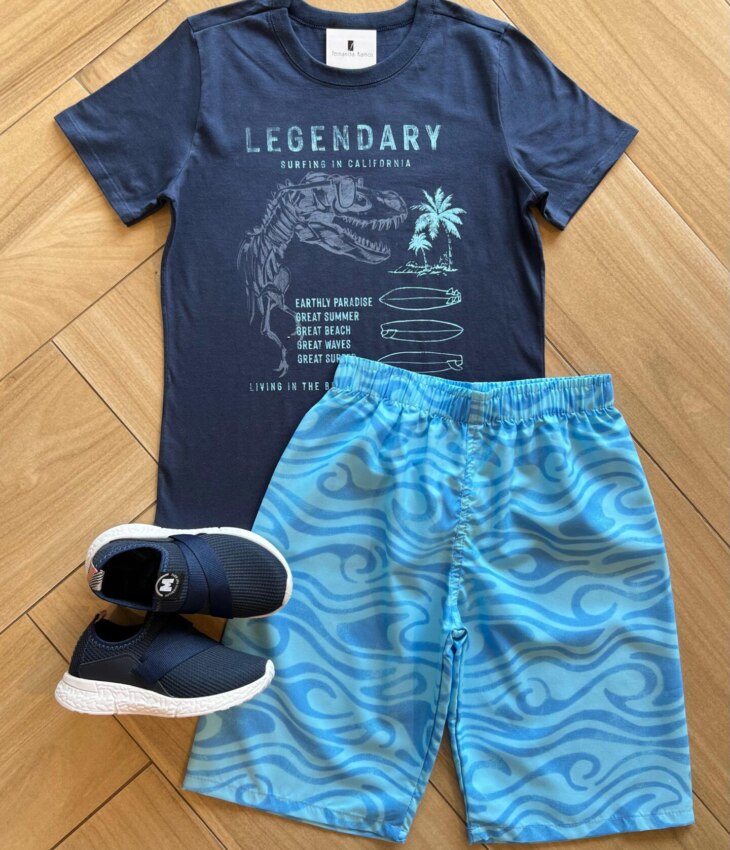 Conjunto Masculino Camiseta Legendary e Bermuda Estampada Fernanda Ramos Kids