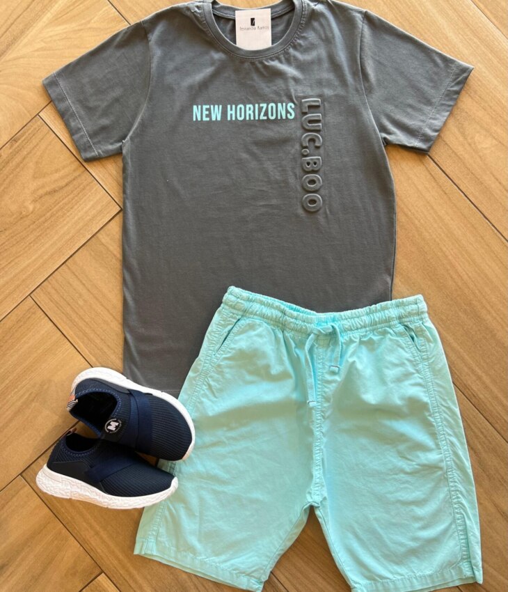 Conjunto Masculino Camiseta New e Bermuda Azul Fernanda ramos kids