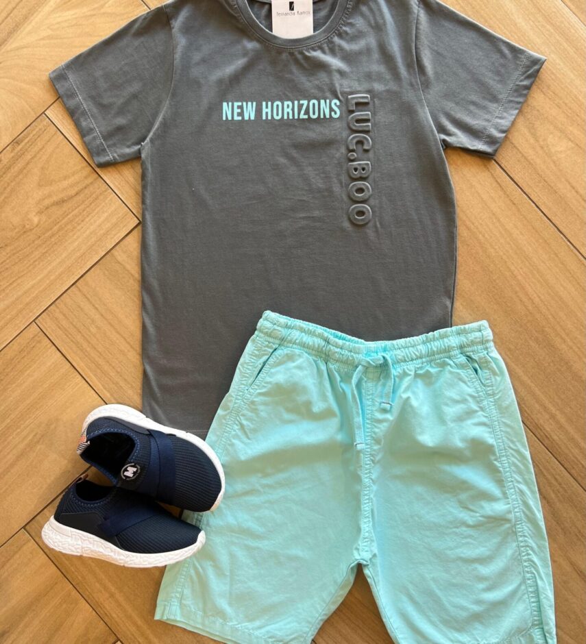 Conjunto Masculino Camiseta New e Bermuda Azul Fernanda ramos kids
