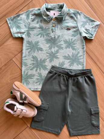 Conjunto Masculino Camiseta Palmeiras Verde e Bermuda Fernanda Ramos Kids