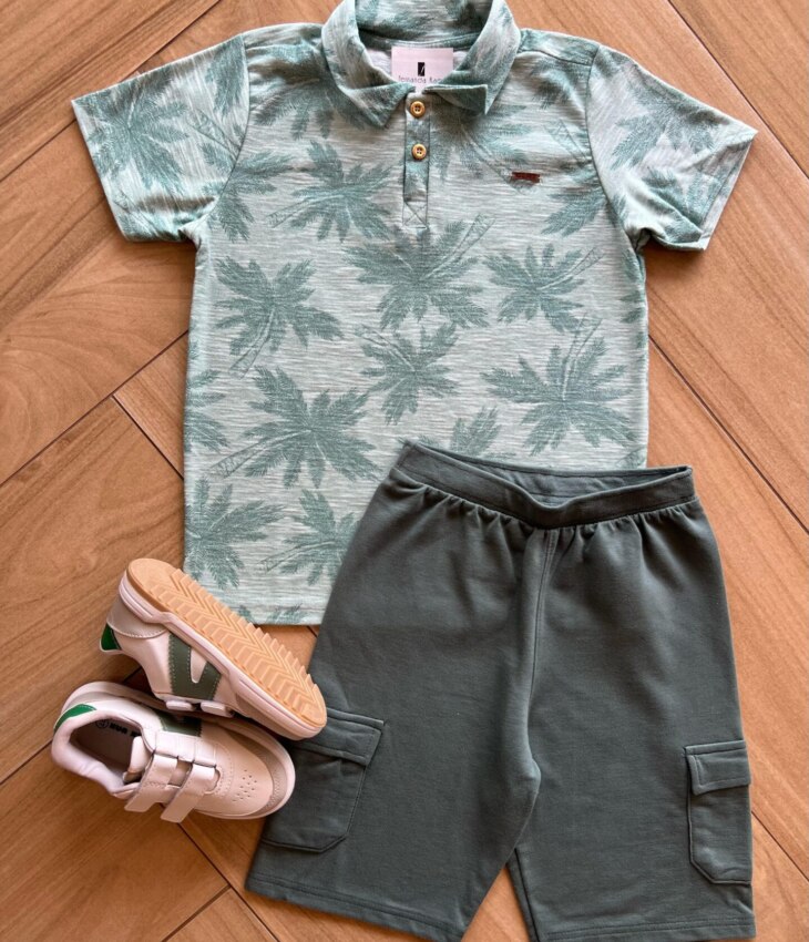 Conjunto Masculino Camiseta Palmeiras Verde e Bermuda Fernanda Ramos Kids