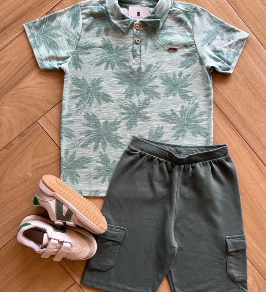 Conjunto Masculino Camiseta Palmeiras Verde e Bermuda Fernanda Ramos Kids