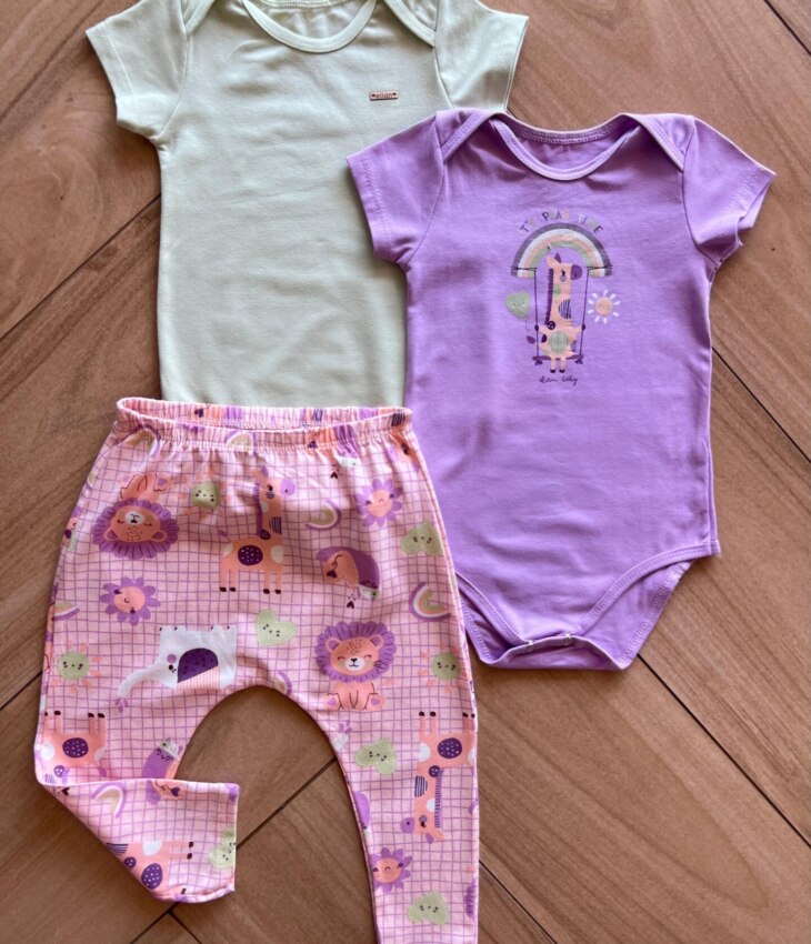 Kit 2 Body e 1 Calça Infantil Feminino Estampado Fernanda Ramos Kids