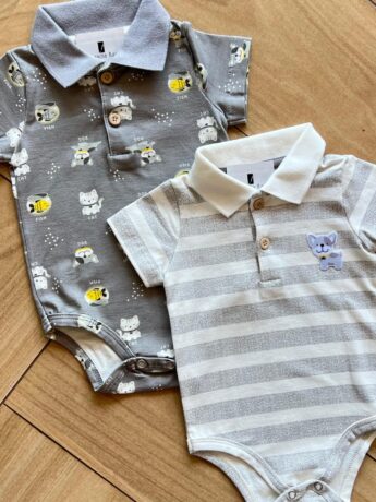 fernandaramoskids com br Kit 2 Body Polo Infantil Masculino com Manga Cinza 1