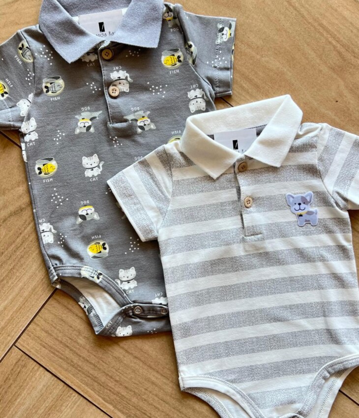 fernandaramoskids com br Kit 2 Body Polo Infantil Masculino com Manga Cinza 1