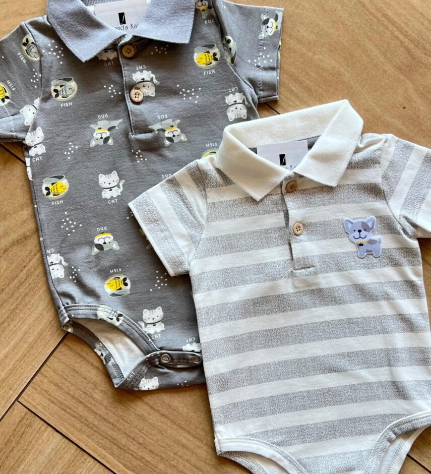 fernandaramoskids com br Kit 2 Body Polo Infantil Masculino com Manga Cinza 1