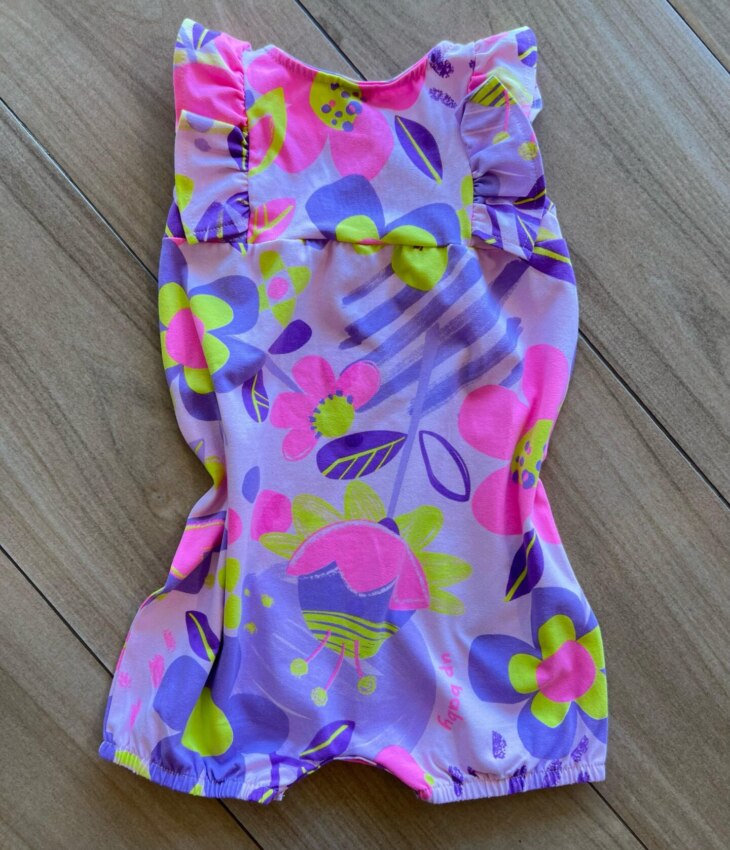Macaquinho Infantil Feminino em Cotton Floral Rosa Fernanda Ramos Kids