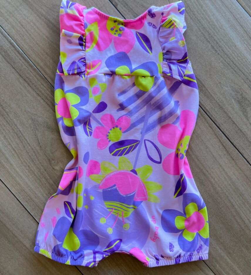 Macaquinho Infantil Feminino em Cotton Floral Rosa Fernanda Ramos Kids