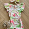 Macaquinho Infantil Feminino Meia Malha com Faixa Estampado Fernanda Ramos Kids