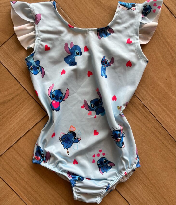 Maio Feminino Infantil Stitch Fundo Azul Fernanda Ramos Kids