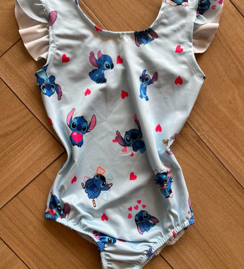 Maio Feminino Infantil Stitch Fundo Azul Fernanda Ramos Kids