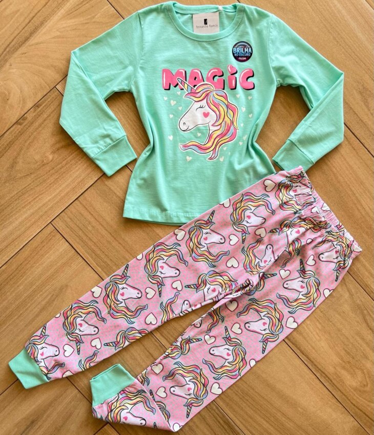 Pijama Infantil Feminino Blusa e Calça Unicórnio Fernanda Ramos Kids