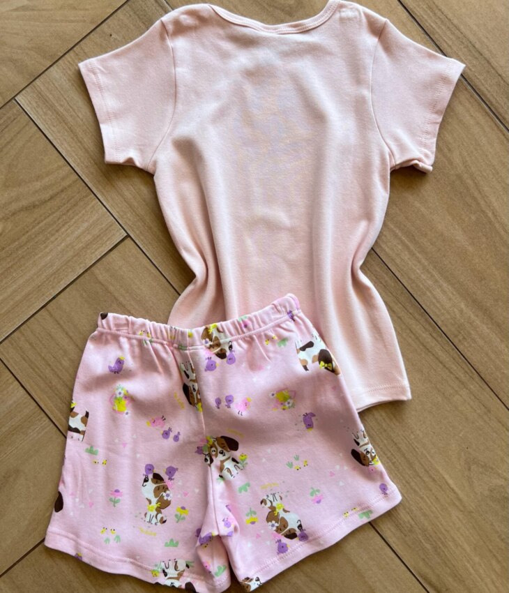 fernandaramoskids com br Pijama Infantil Feminino Blusa e Short Cachorrinho Rosa Nuvem2
