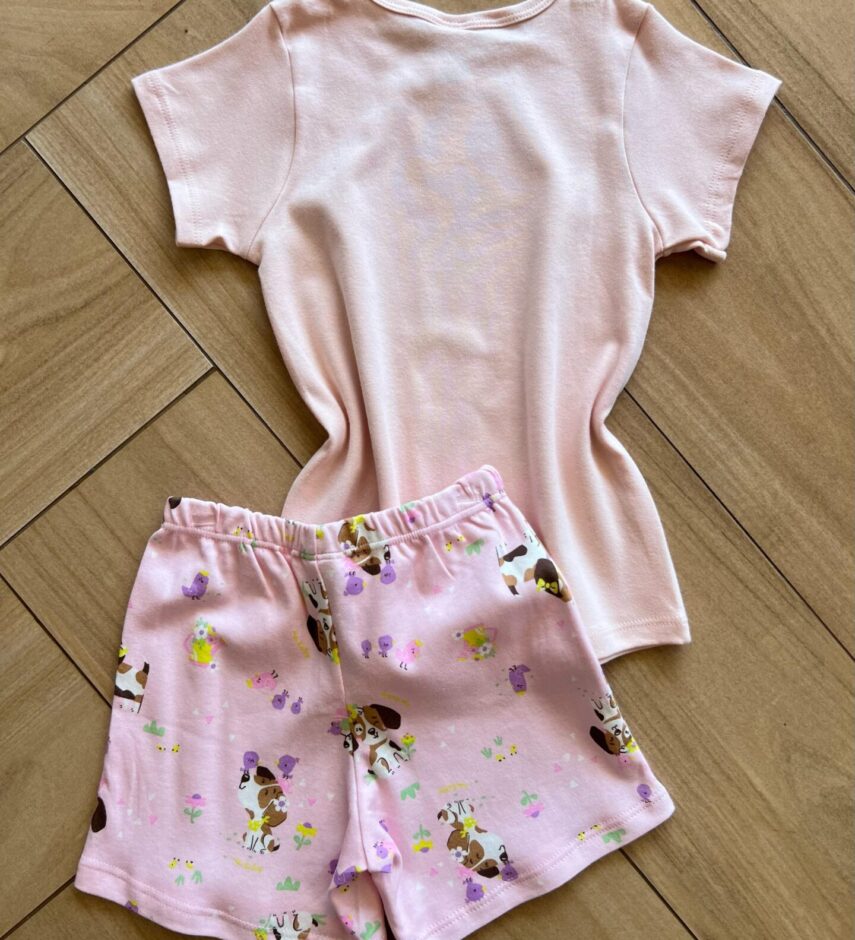 fernandaramoskids com br Pijama Infantil Feminino Blusa e Short Cachorrinho Rosa Nuvem2