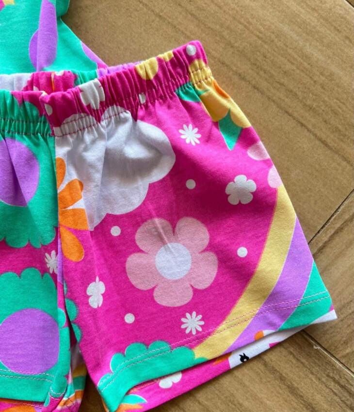 fernandaramoskids com br Pijama Infantil Feminino Rosa Blusa e Short Unicórnio Flor 1