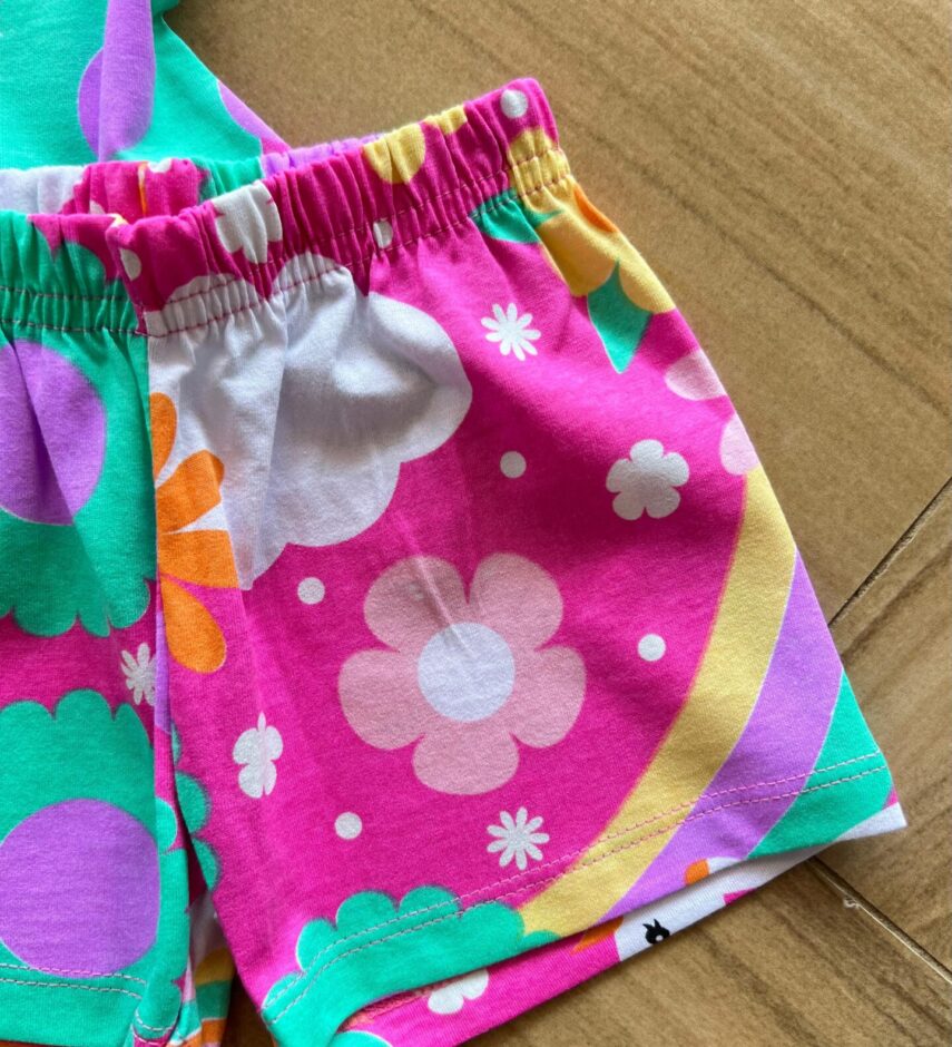 fernandaramoskids com br Pijama Infantil Feminino Rosa Blusa e Short Unicórnio Flor 1