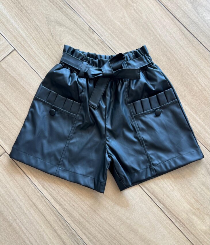 Short Infantil Feminino Couro com Bolsos Lateral Fernanda Ramos Kids