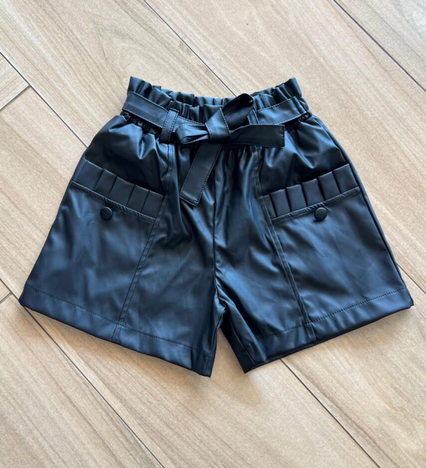 Short Infantil Feminino Couro com Bolsos Lateral Fernanda Ramos Kids