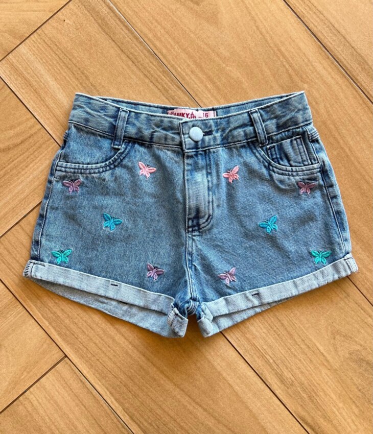 Short Infantil Feminino Jeans Borboleta Fernanda Ramos Kids