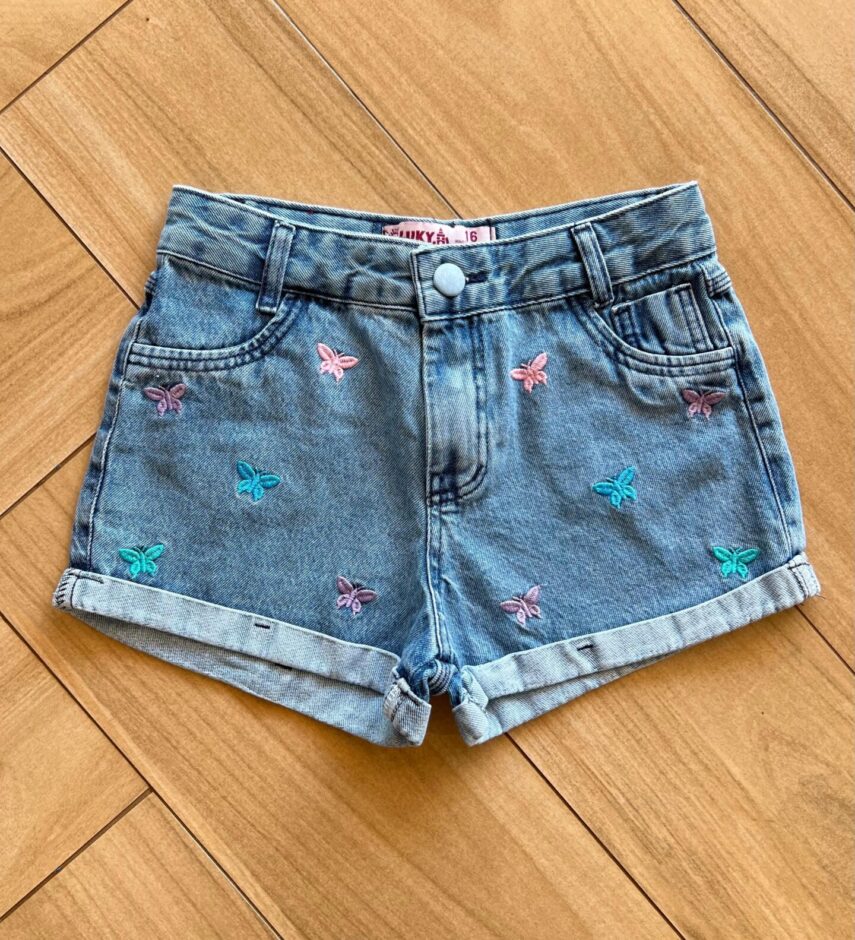 Short Infantil Feminino Jeans Borboleta Fernanda Ramos Kids