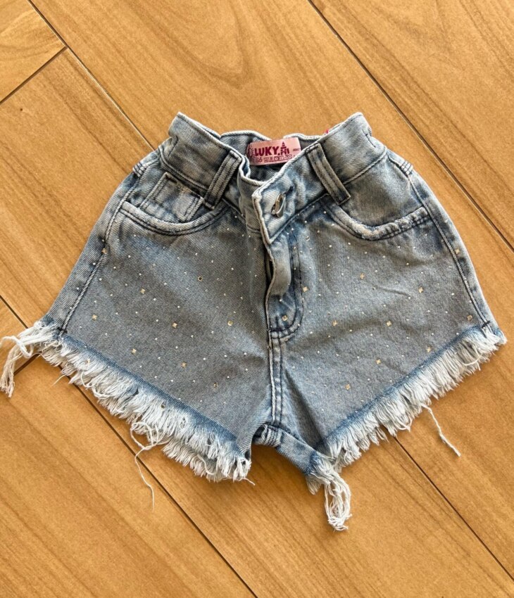 Short Infantil Feminino Jeans Com Brilho Fernanda Ramos Kids