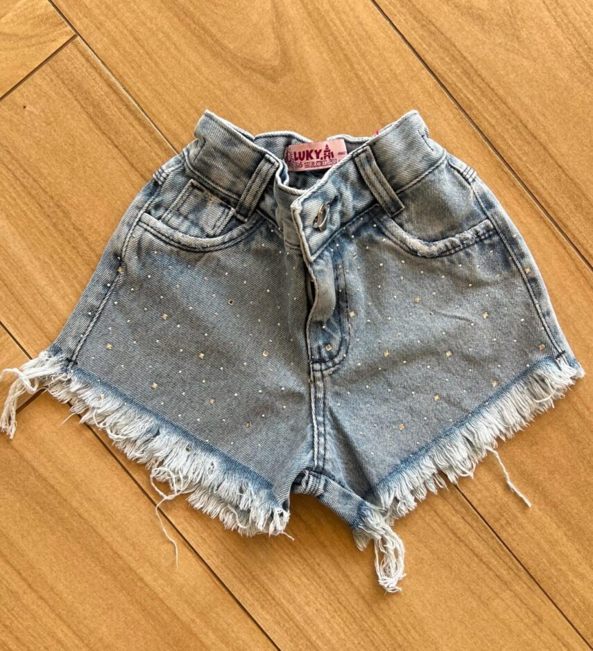 Short Infantil Feminino Jeans Com Brilho Fernanda Ramos Kids