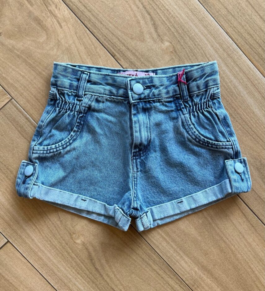 Short Infantil Feminino Jeans com Detalhe em Lastex no Bolso Fernanda Ramos Kids