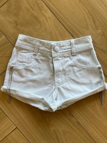 Short Infantil Feminino Jeans Detalhe em Strass Branco Fernanda Ramos Kids