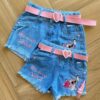 Short Infantil Feminino Jeans Lilo & Stitch com Cinto Fernanda Ramos Kids