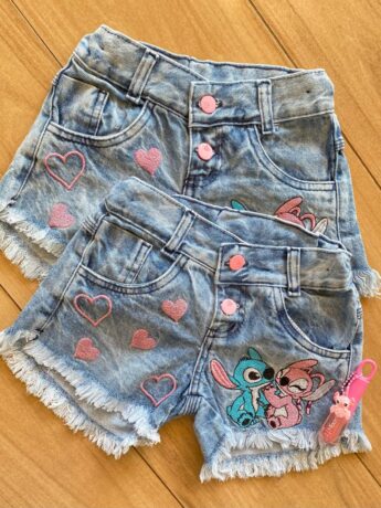 Short Infantil Feminino Jeans Lilo & Stitch Fernanda Ramos Kids