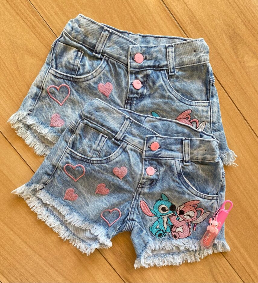 Short Infantil Feminino Jeans Lilo & Stitch Fernanda Ramos Kids