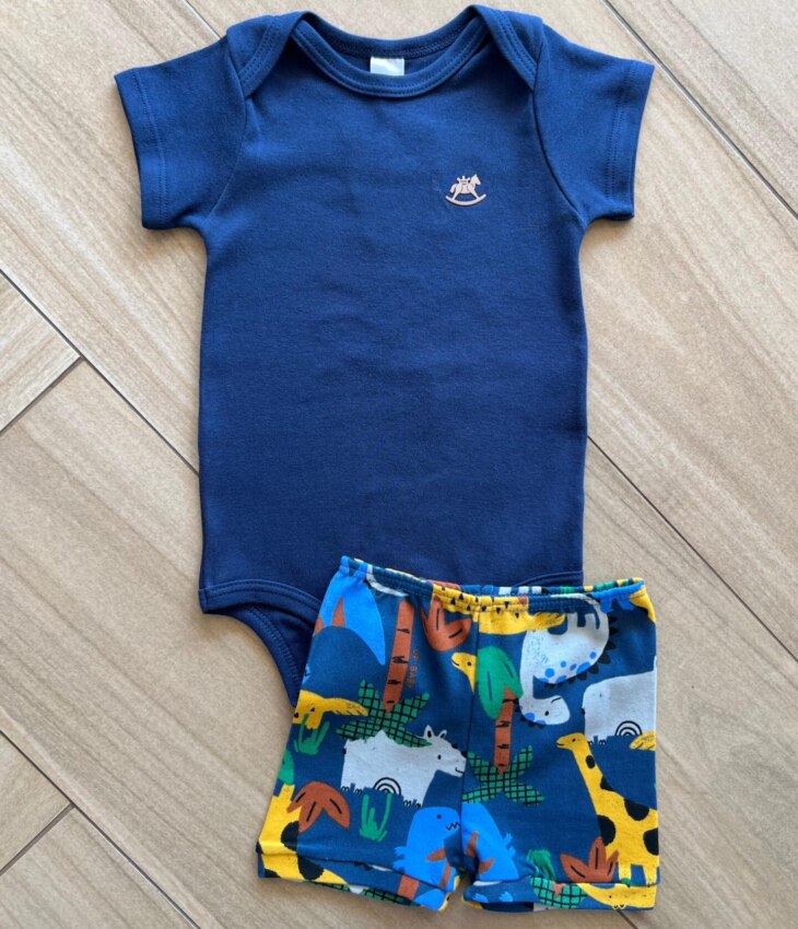 Short Infantil Masculina Estampado Dinossauro Azul Fernanda Ramos Kids