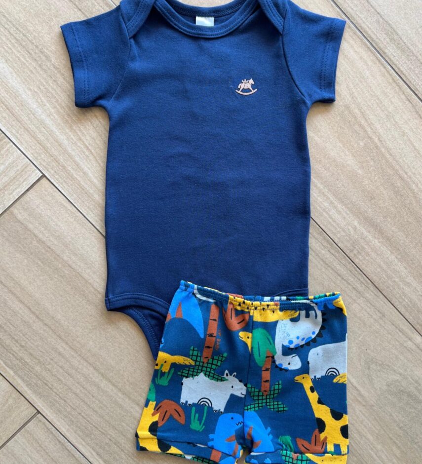 Short Infantil Masculina Estampado Dinossauro Azul Fernanda Ramos Kids