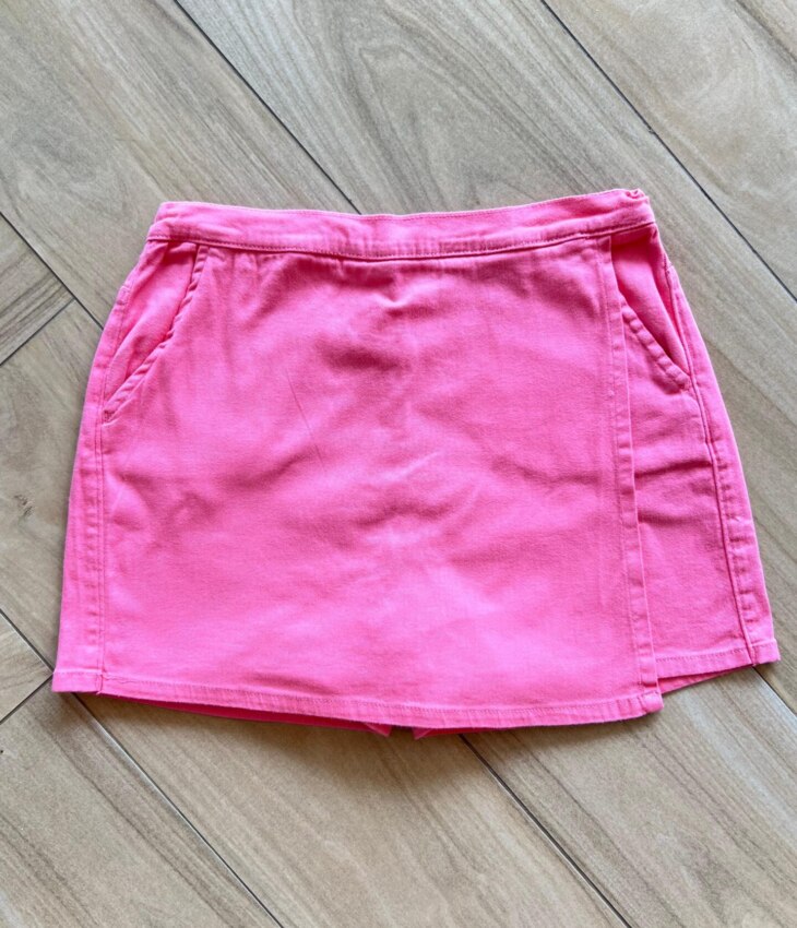 Short Saia Evase Infantil Feminino Rosa Chiclete Fernanda Ramos Kids