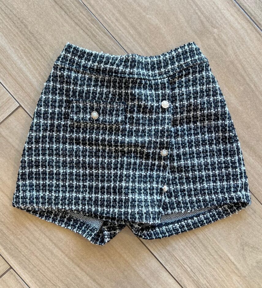Short Saia Infantil Feminino com Detalhes em Perolas nos Botões Fernanda Ramos Kids