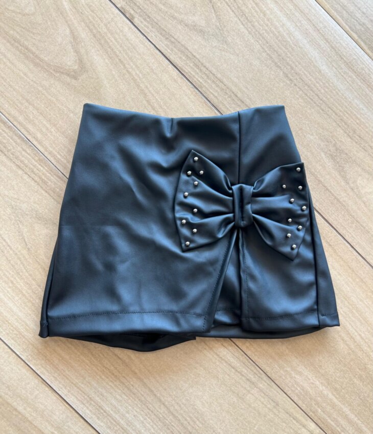 Short Saia Infantil Feminino Laço Preto Fernanda Ramos Kids