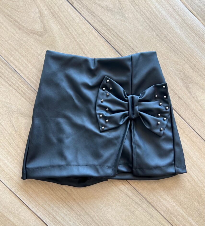 Short Saia Infantil Feminino Laço Preto Fernanda Ramos Kids