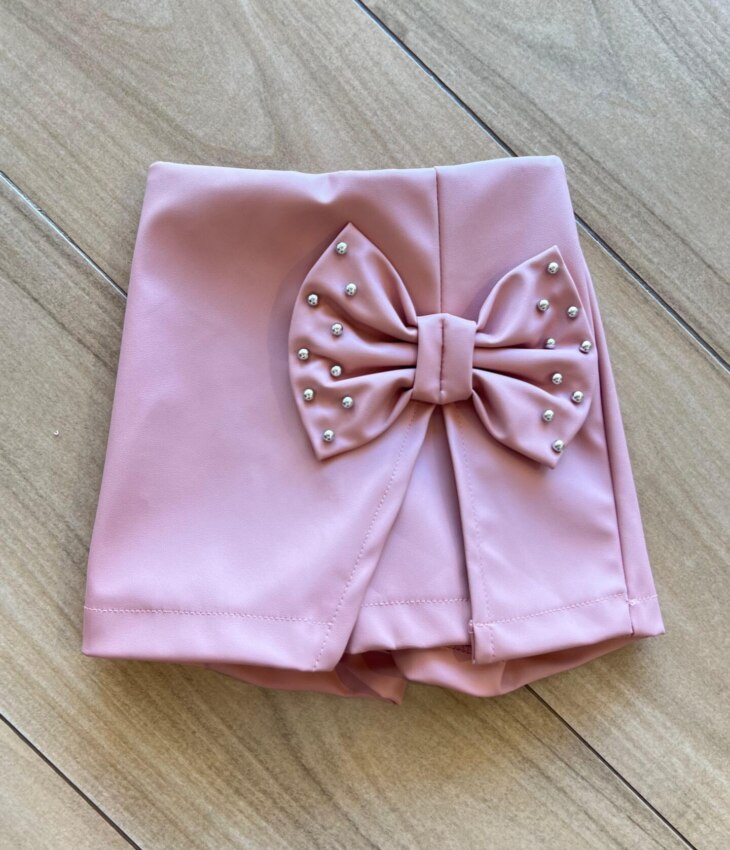 Short Saia Infantil Feminino Laço Rose Fernanda Ramos Kid