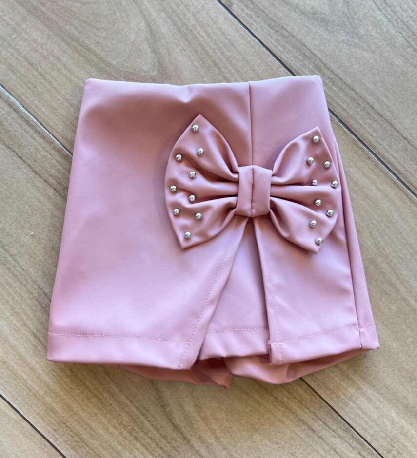 Short Saia Infantil Feminino Laço Rose Fernanda Ramos Kid