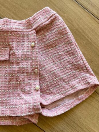 fernandaramoskids com br Short Saia Infantil Feminino Rosa com Detalhes em Perolas nos Botões 1
