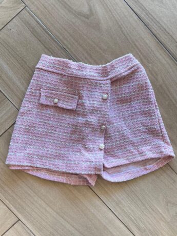 Short Saia Infantil Feminino Rosa com Detalhes em Perolas nos Botões Fernanda Ramos Kids