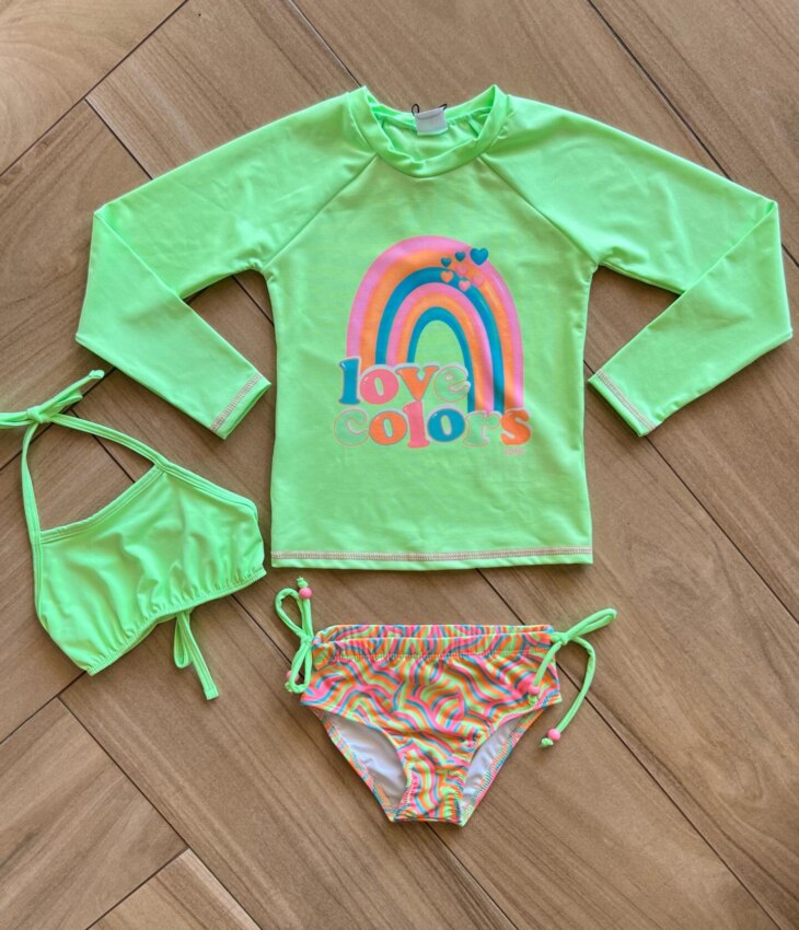 Trijunto Infantil Feminino Biquíni e Blusa Manga Longa Fernanda Ramos Kids